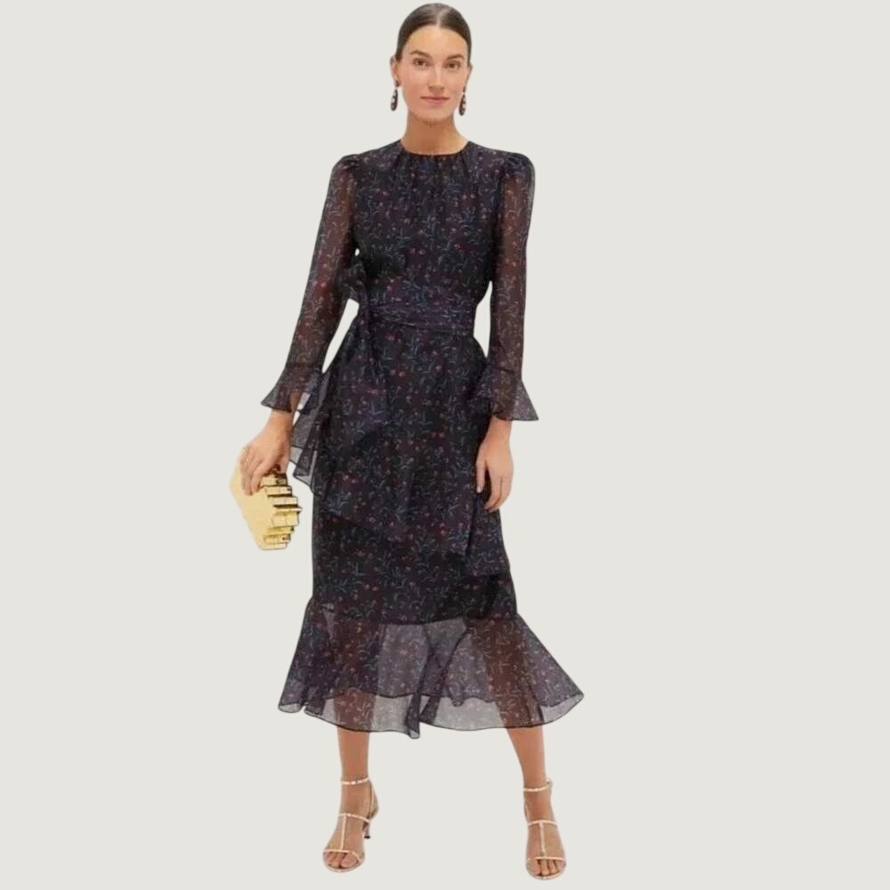 NEW Tuckernuck Midnight Oleander Sasha Dress Size L Ruffle Cottage Wedding READ